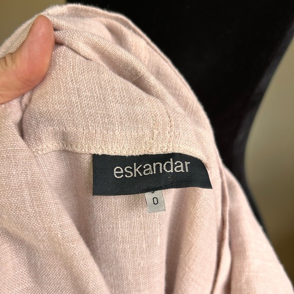 Eskandar DUSTY PINK Mid Weight Linen Mix Monk 30” Long Top w/Pockets (0) - Picture 8 of 11